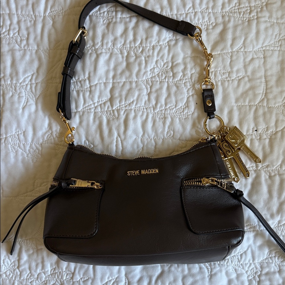 Steve Madden Dark Brown Shoulder Bag with Gold Accents